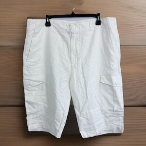 Sean‎ John Shorts Mens 38 White Linen Cotton Blend Cargo Pockets Classic 13"